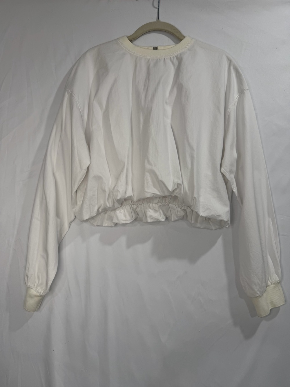 Zara Women’s White Cropped Long-Sleeve Pullover Top Bubble hem